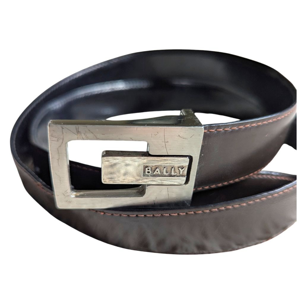 Vintage 1999 BALLY Silver Plate Buckle Leather Belt - Minimalist Designer - 46